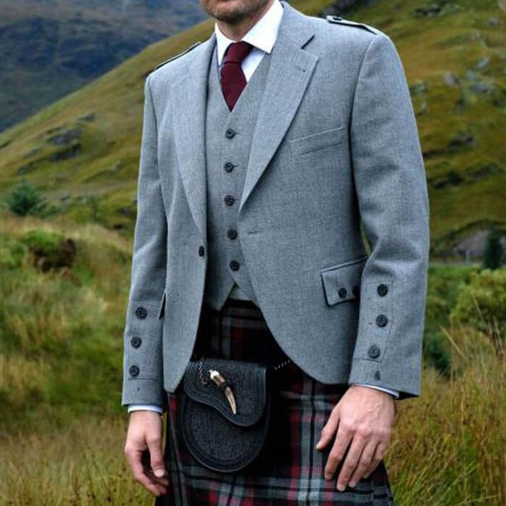 Argyll Kilt Jacket-&amp; Waistcoat Light Grey