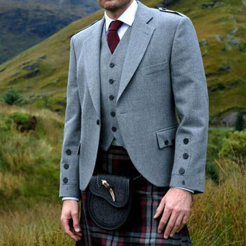 Argyll Kilt Jacket-&amp; Waistcoat Light Grey