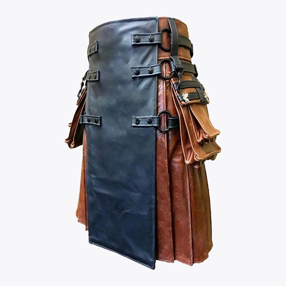 Black &amp; Brown Leather Kilt Adjustable Interchangeable