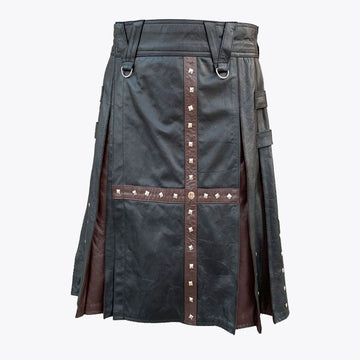 Black &amp; Brown Modern Leather Kilt For Mens