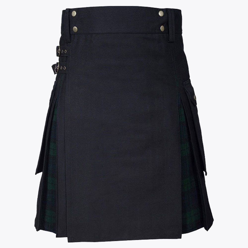 Clan Black Cotton &amp; Black Watch Hybrid Tartan Kilt