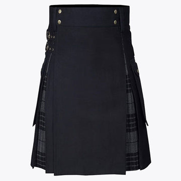 Black COTTON &amp; Gray Watch Tartan Hybrid Utility Kilt