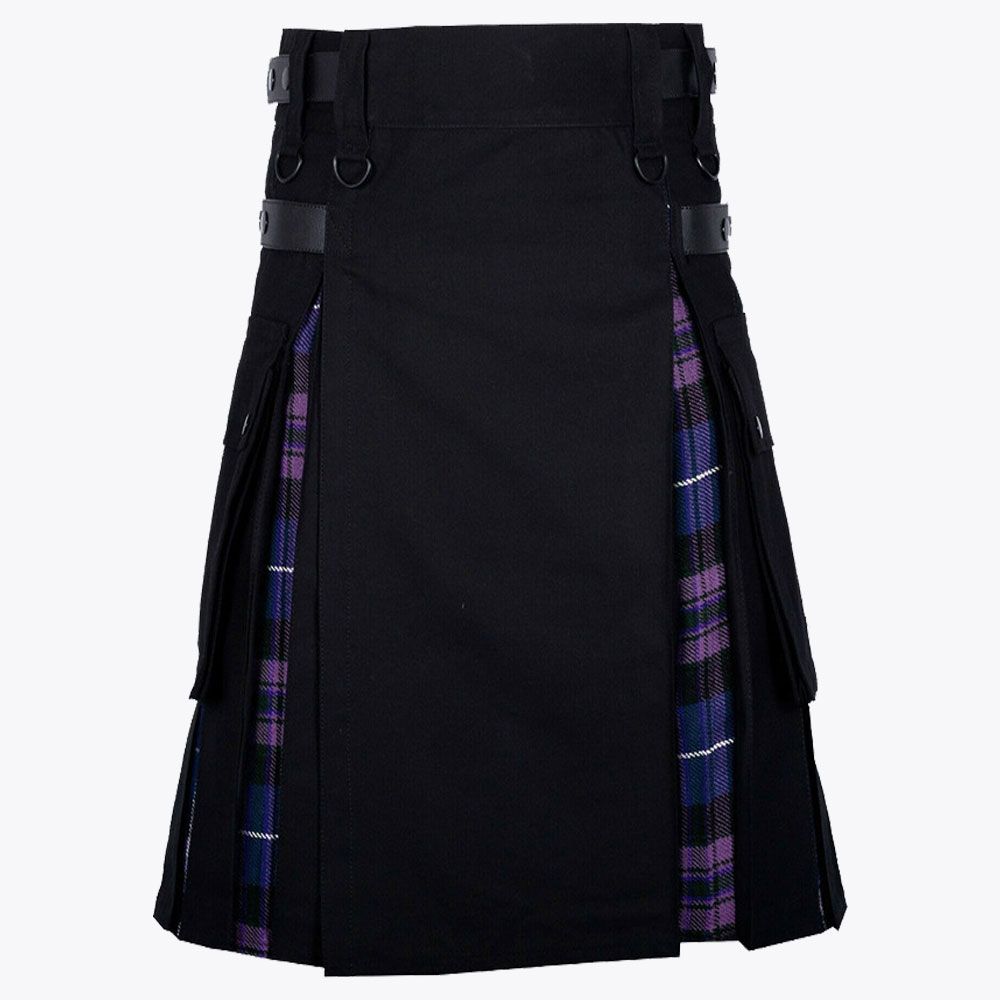 Clan Black Cotton Pride of Scotland Tartan Scottish Utility Cargo Hybrid Kilt
