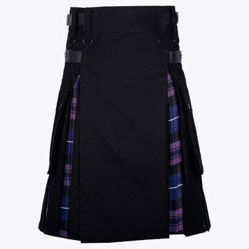 Clan Black Cotton Pride of Scotland Tartan Scottish Utility Cargo Hybrid Kilt