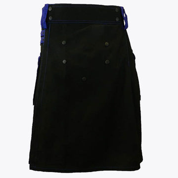 Black Deluxe Modern Kilt &amp; Blue Straps Style With Blue Cargo Pockets
