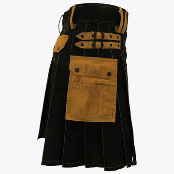 Black Deluxe Modern Kilt &amp; Khaki Straps Style With Khaki Cargo Pockets