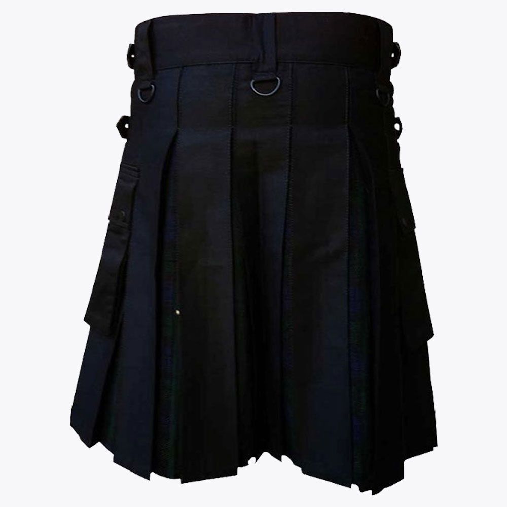 Black Hybrid Kilt With Black Watch Tartan