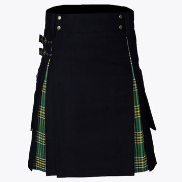 Black Utility Kilt &amp; Irish Tartan Hybrid Kilt For Men