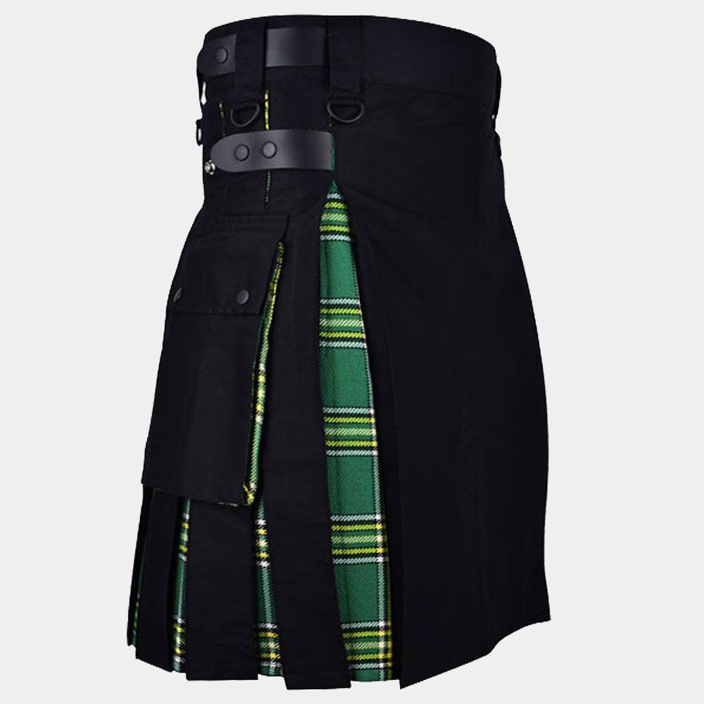 Black Utility Kilt &amp; Irish Tartan Hybrid Kilt