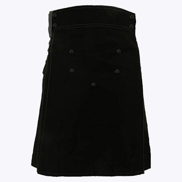 Black Deluxe Modern Kilt &amp; Gray Straps Style With Gray Cargo Pockets