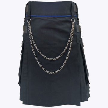 Black Modern Utility Kilt With Silver Chain