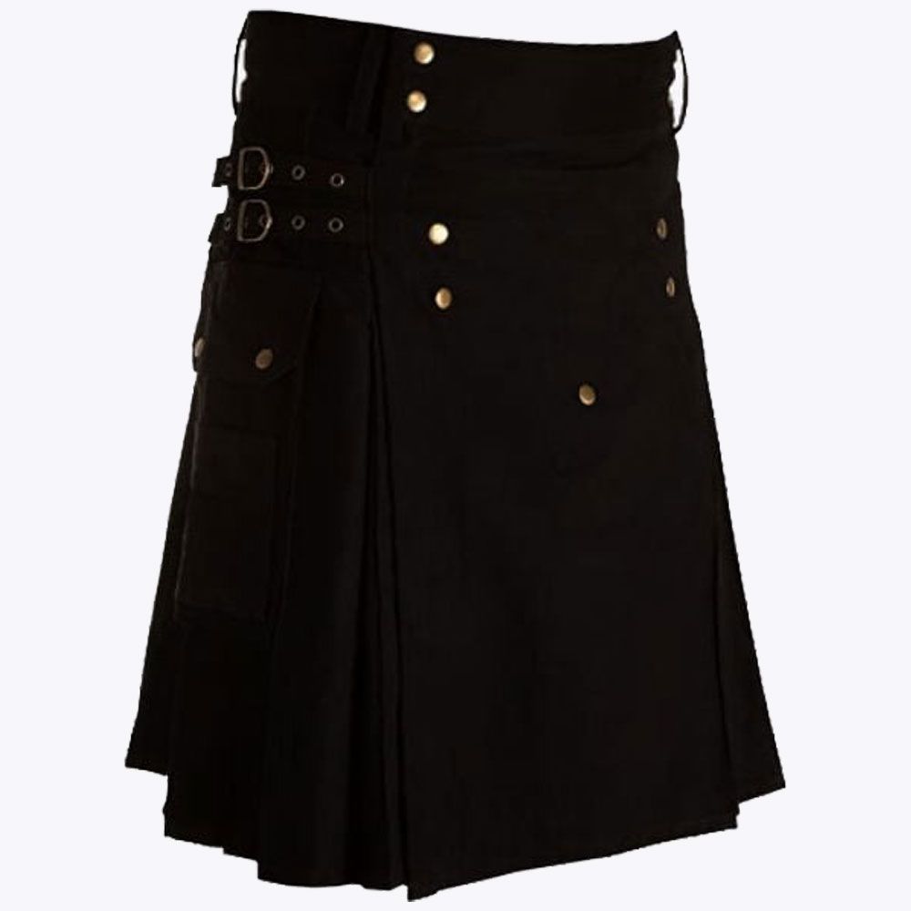 Black Utility Kilt Straps Style With Cargo Pockets