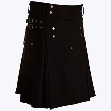 Black Utility Kilt Straps Style With Cargo Pockets