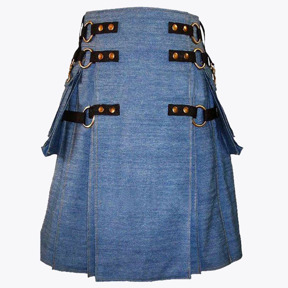Blue Denim Cargo Fashion Utility Kilt