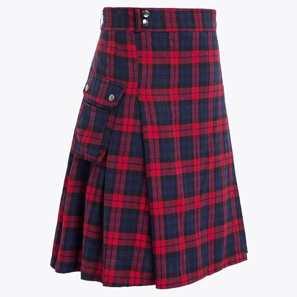 Brown Modern Utility Tartan kilt With Tartan Straps