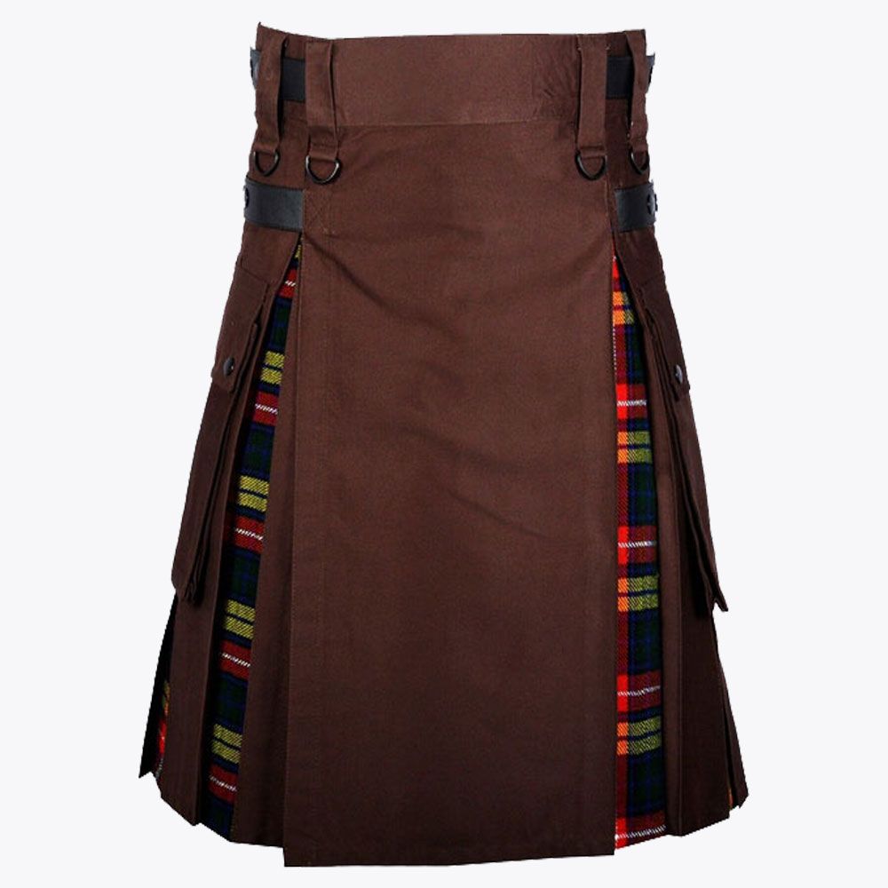 Buchanan Tartan &amp; Brown Hybrid Utility Kilt For Men