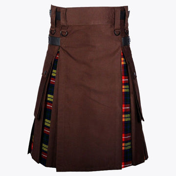 Buchanan Tartan &amp; Brown Hybrid Utility Kilt For Men