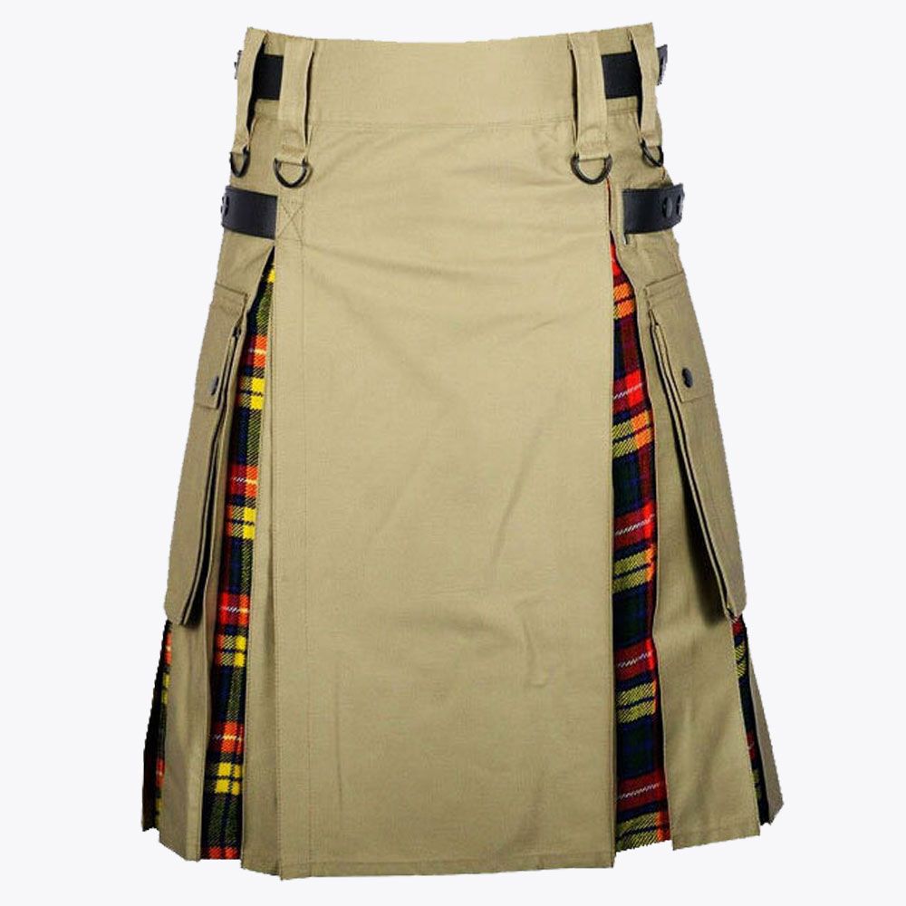Buchanan Tartan &amp; Khaki Hybrid Utility Kilt For Women