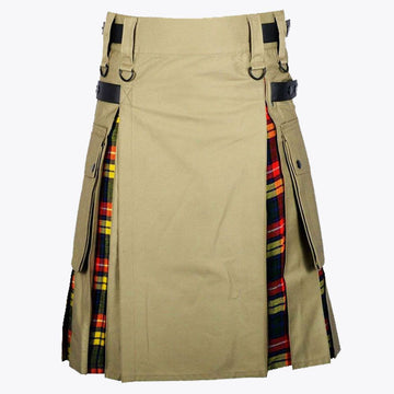 Buchanan Tartan &amp; Khaki Hybrid Utility Kilt For Women