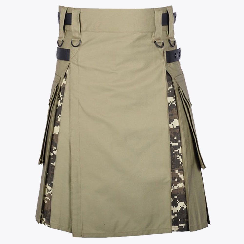 Digital Camo &amp; Khaki High Quality Cotton Hybrid Utility Kilt For Men