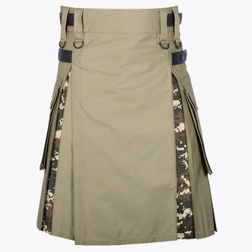 Digital Camo &amp; Khaki High Quality Cotton Hybrid Utility Kilt For Men
