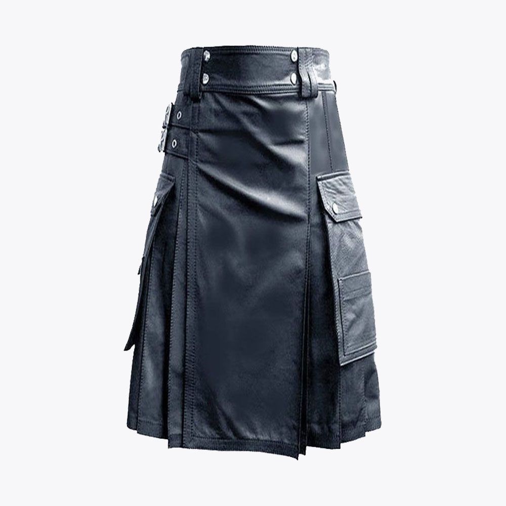 Handmade Black Leather Kilt For Men