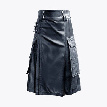 Handmade Black Leather Kilt For Men