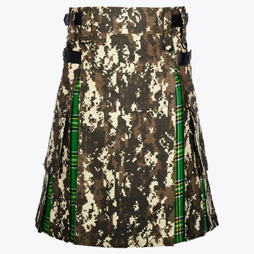 Irish Tartan &amp; Digital Camo Utility Kilt with Cargo Pockets Hybrid Modern Kilt