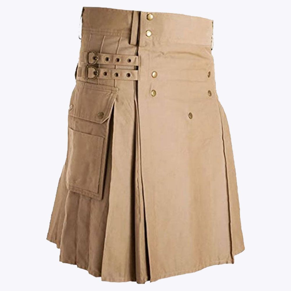 Khaki Utility Kilt &amp; Straps Style With Cargo Pockets