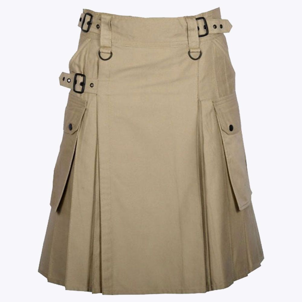 Khaki Utility Kilt with Cargo Pockets