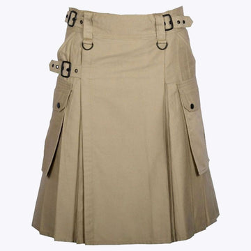 Khaki Utility Kilt with Cargo Pockets