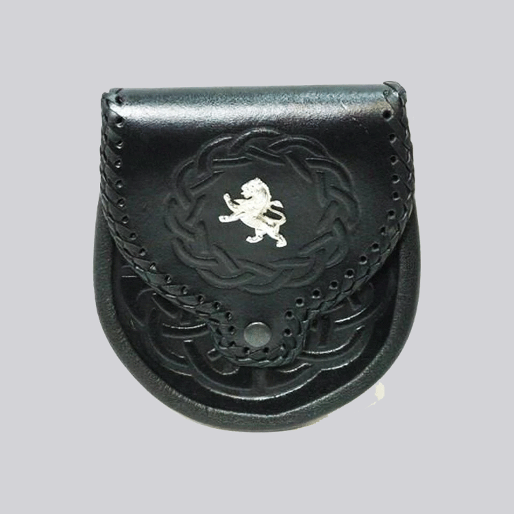 Thistle Crest Embossed Black Leather Sporran