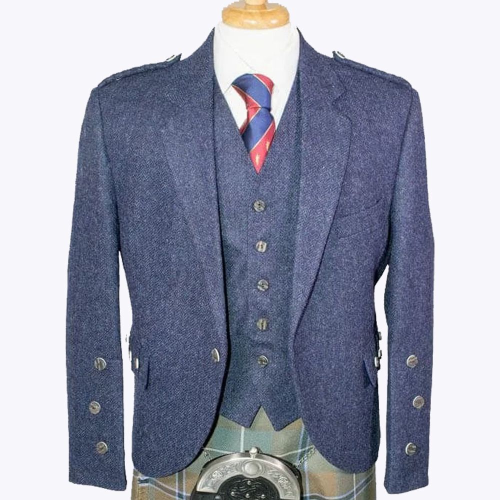 Lomond Blue Tweed Kilt Jacket and Waistcoat