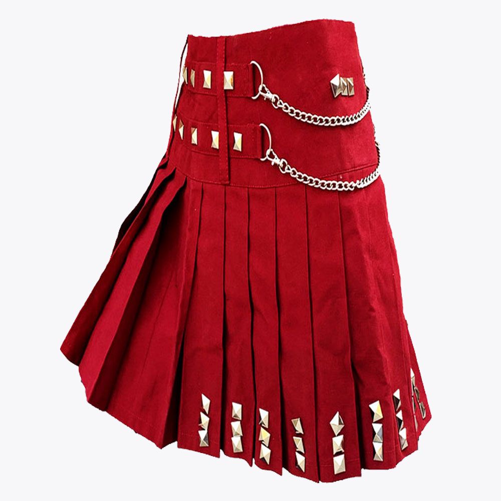 New Red Fashion With Silver Chain Utility Kilt