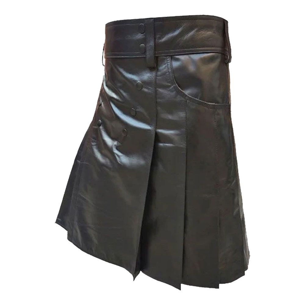 Modern Black Leather Kilt For Men