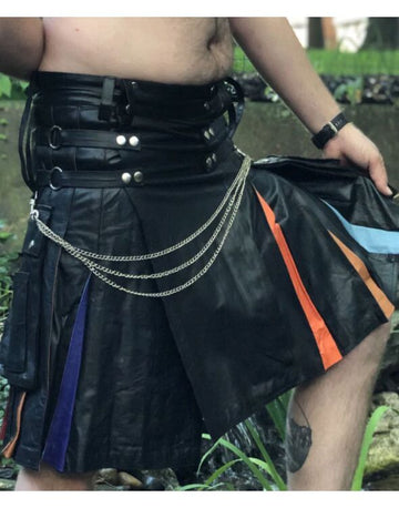 Rainbow Real Leather Kilt