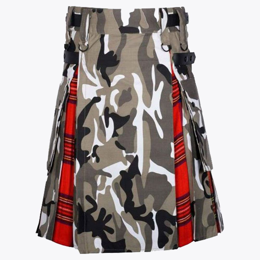 Royal Stewart &amp; Urban Camo Utility Kilt with Cargo Pockets Hybrid Modern Kilt