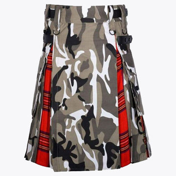 Royal Stewart &amp; Urban Camo Utility Kilt with Cargo Pockets Hybrid Modern Kilt