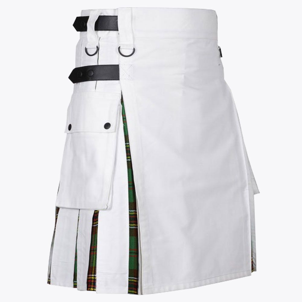 Tara Murphy Tartan &amp; White Cotton Hybrid Utility Kilt For Men