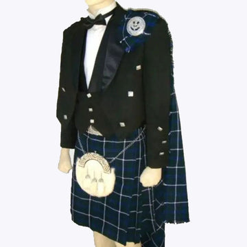 Traditional Scottish Black Prince Charlie Jacket With Blue Douglas Kilt Outfit