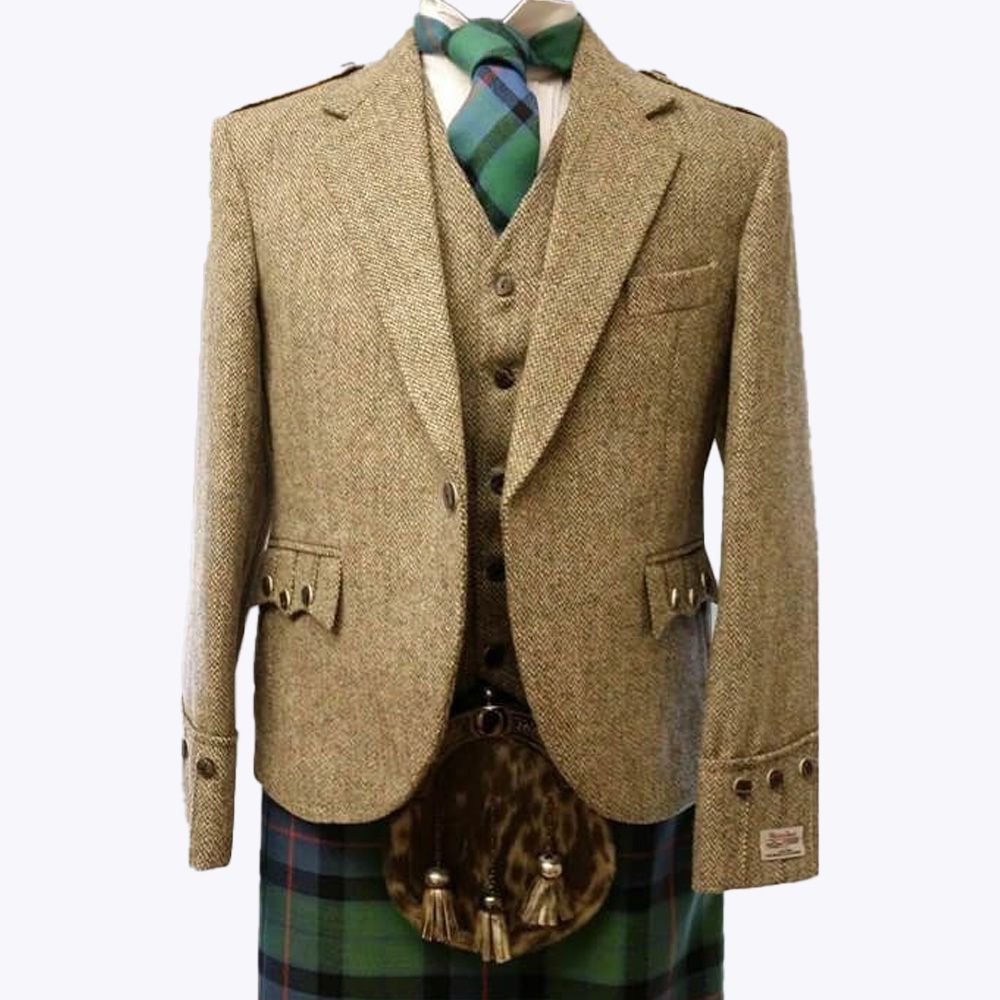 Tweed Kilt Jacket &amp; Vest Brown Herringbone