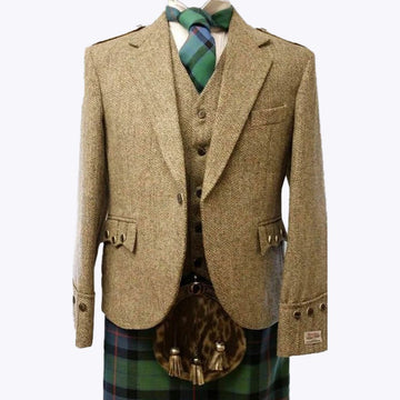 Tweed Kilt Jacket &amp; Vest Brown Herringbone