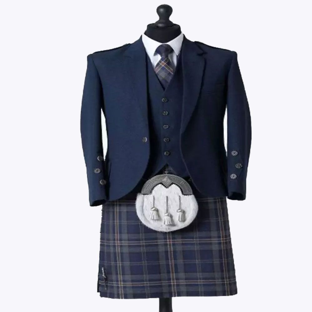 Arran Navy Tweed Five Button Kilt Outfit