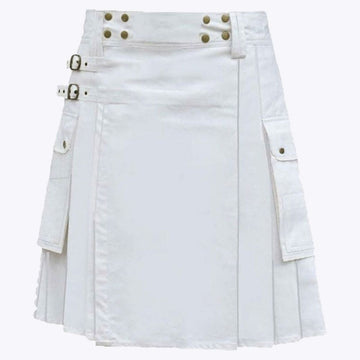 White Utility Kilt With Cargo Pockets