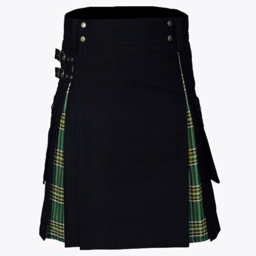 Black Utility Kilt & Irish Tartan Hybrid Kilt For Men