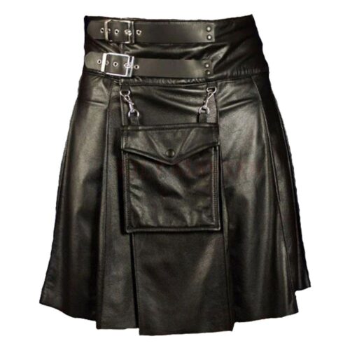 Fancy Black Leather Kilt