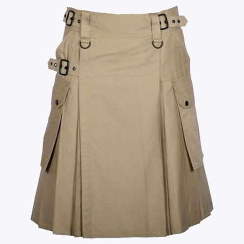 Khaki Utility Kilt with Cargo Pockets
