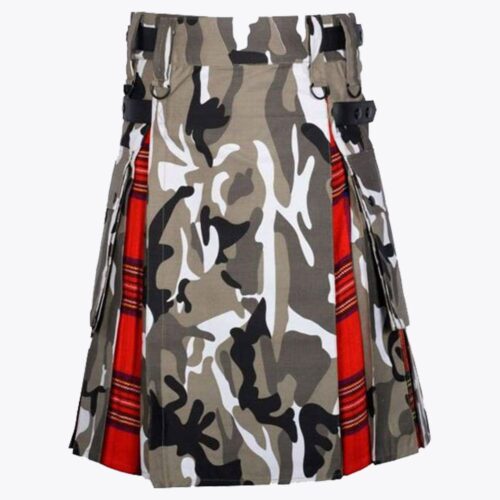 Royal Stewart & Urban Camo Utility Kilt with Cargo Pockets Hybrid Modern Kilt