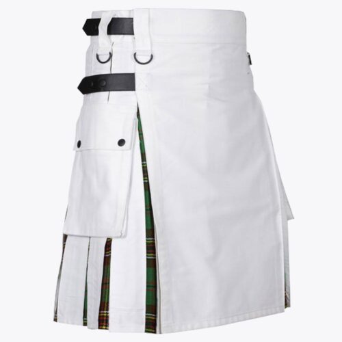Tara Murphy Tartan & White Cotton Hybrid Utility Kilt For Men